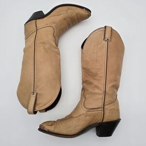 Vintage Cowboy Boots Womens 7.5 Tan Brown Leather Western Tall Code West Cowgirl